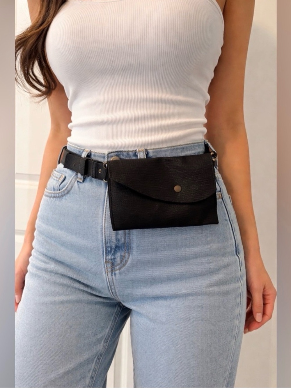 Italian Leather Black Belt Bag - Women